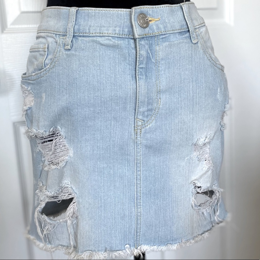 Express Distressed Denim Skirt